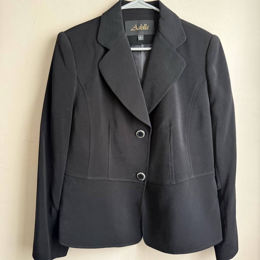 Adella Black Jeweled Button Peplum Blazer Jacket Size 10 Y2K Career Chic